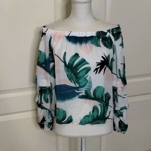 Charlotte Russe women's size medium floral off shoulder crop top tiered sleeve